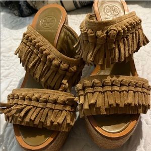 Tory Burch Fria Knotted-Fringe Espadrille Slide Sz 6.5